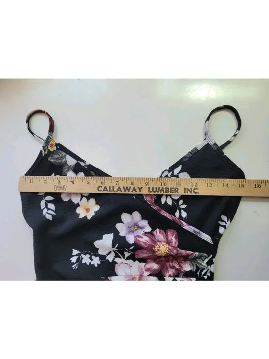 Womens Y2K Babydoll Asymmetric Fairy Grunge Romper Size S Black Floral Artsy - Picture 3 of 14